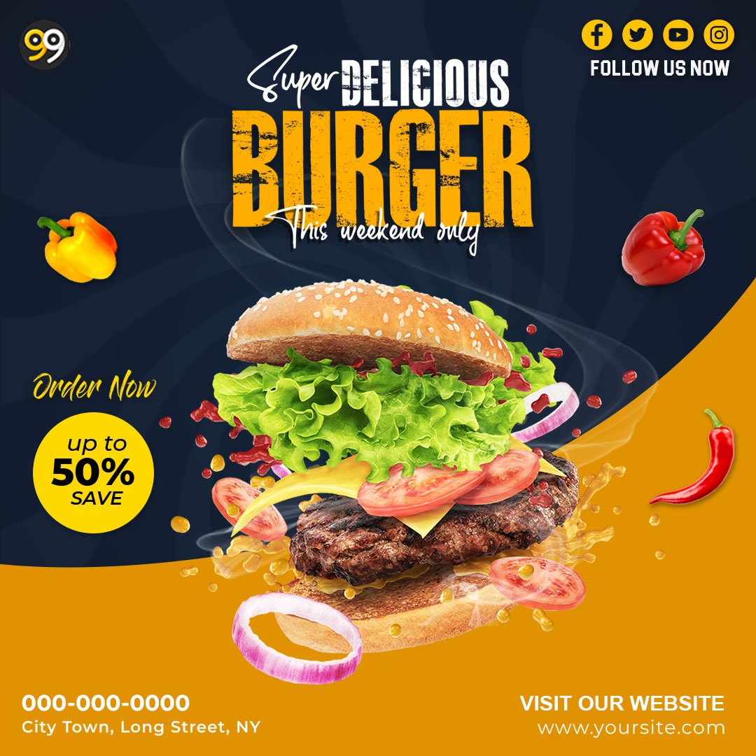 Burger Banner Design PSD Template free download - 1