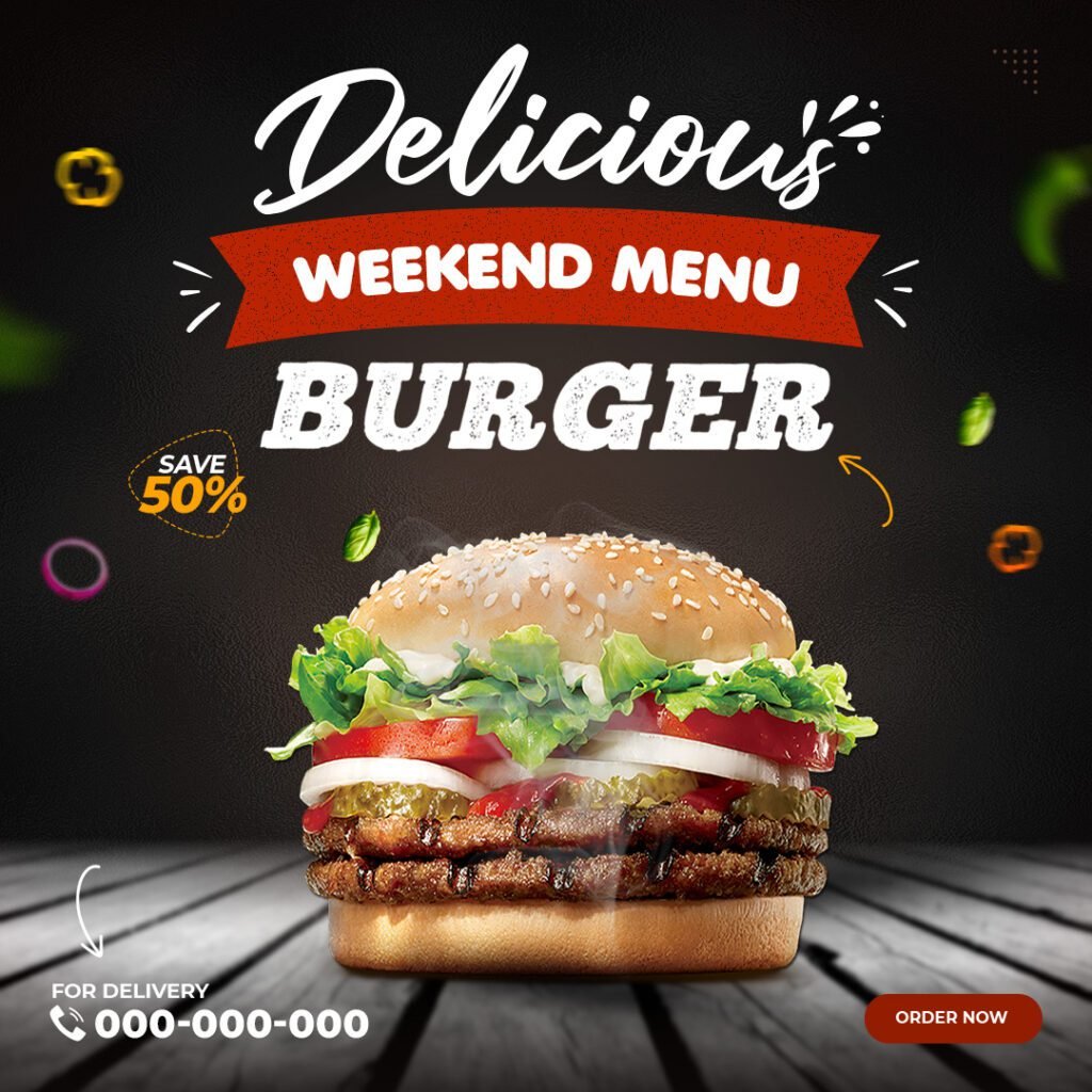 delicious burger banner design photoshop template