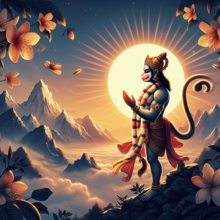 ai generated hanuman ji photo hanuman ji standing in himalayas in front of sun and praying