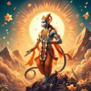 AI Generated Hanuman Images in Himalayas with Sun in the Background and flowers