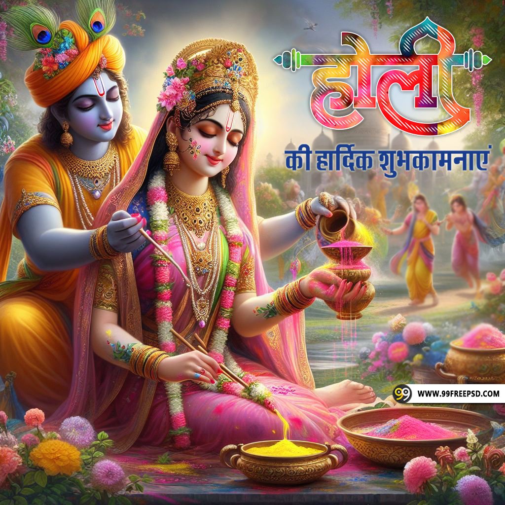 Free-Happy-Holi-festival-banner-design-template-in-hindi-with-Lord-Krishna-and-Shri-Radha