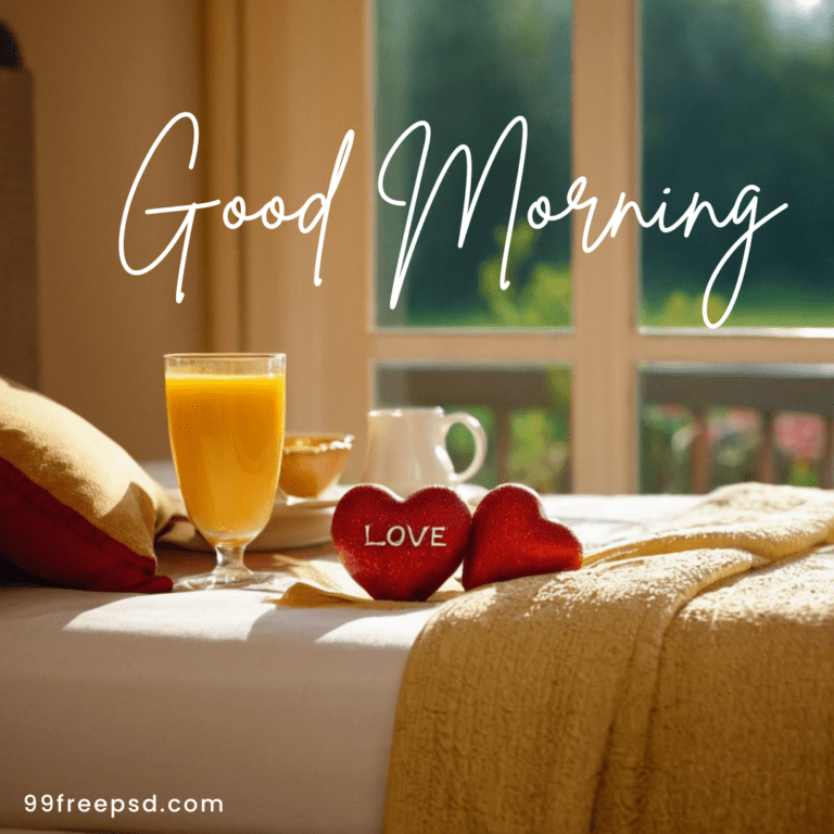 Good morning Image with Cup of Juice and Heart In background