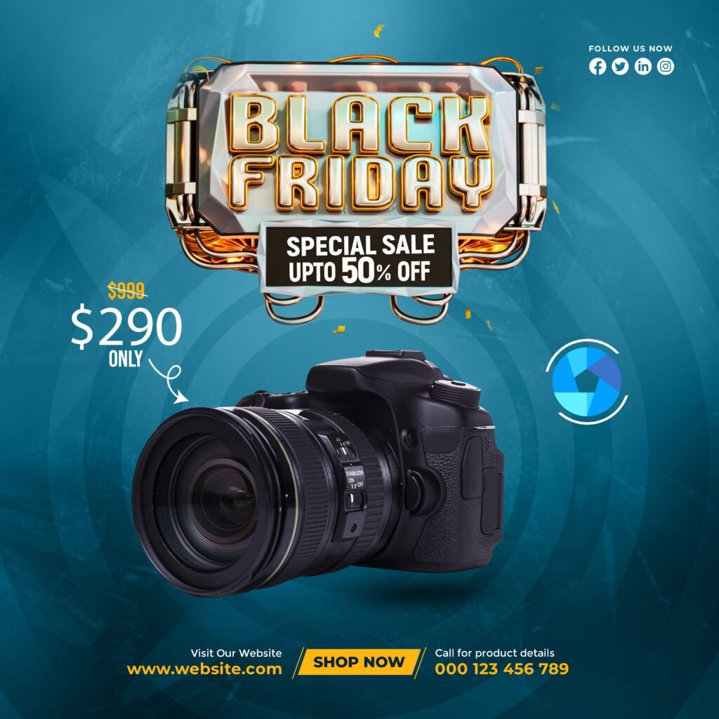 Free Creative Banner Design for camera Sale Promotion Design PSD Template